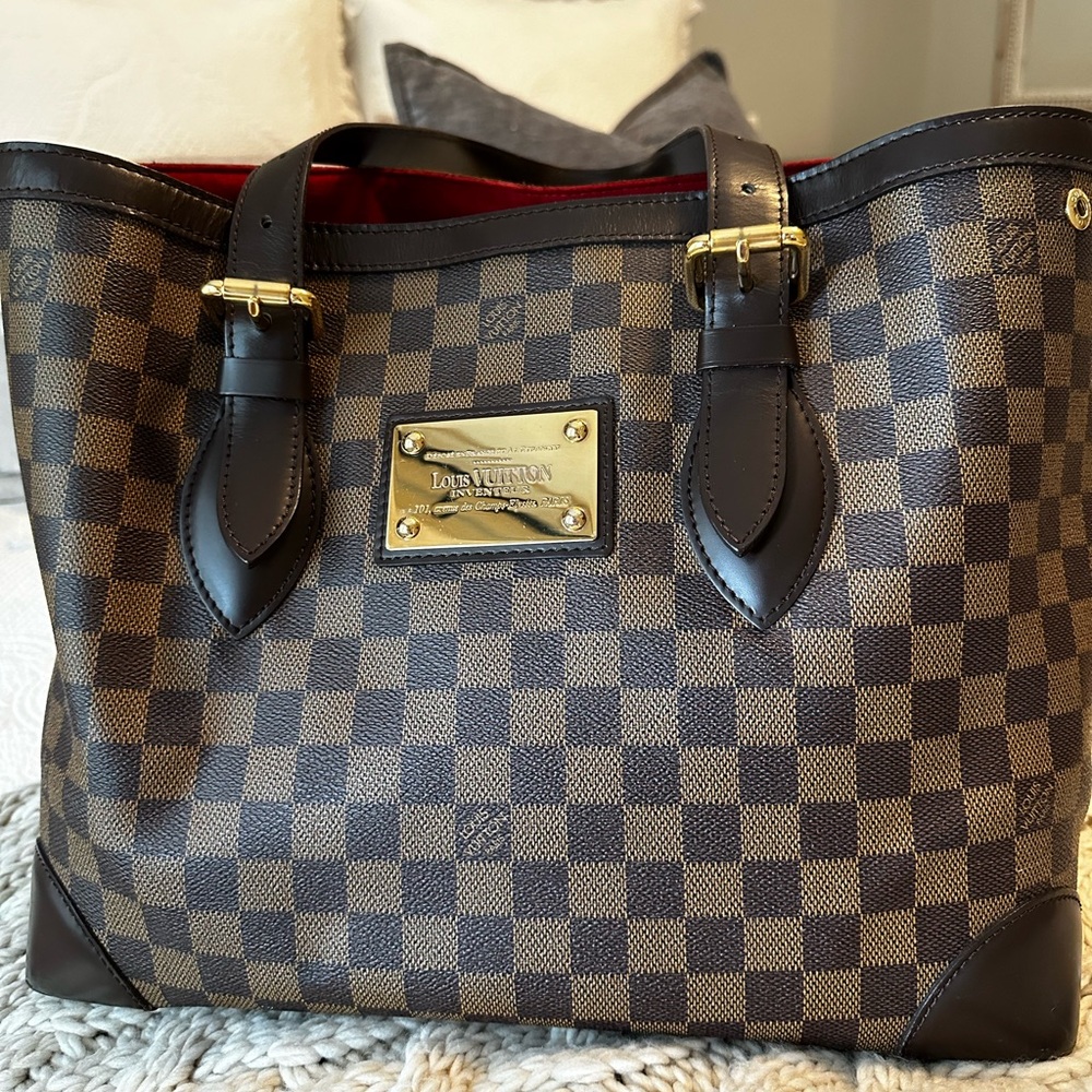 Authentic Vintage Louis Vuitton Hampstead Tote Brown with Red Interior